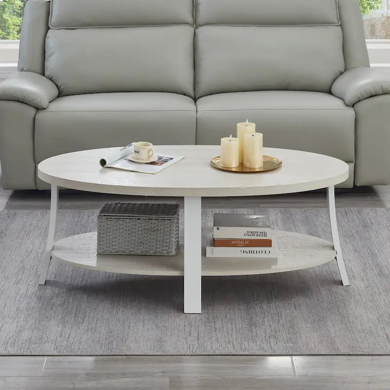 Tavolino da Caffè Rotondo Anze Contemporaneo con Scaffale in Legno di Roundhill Furniture