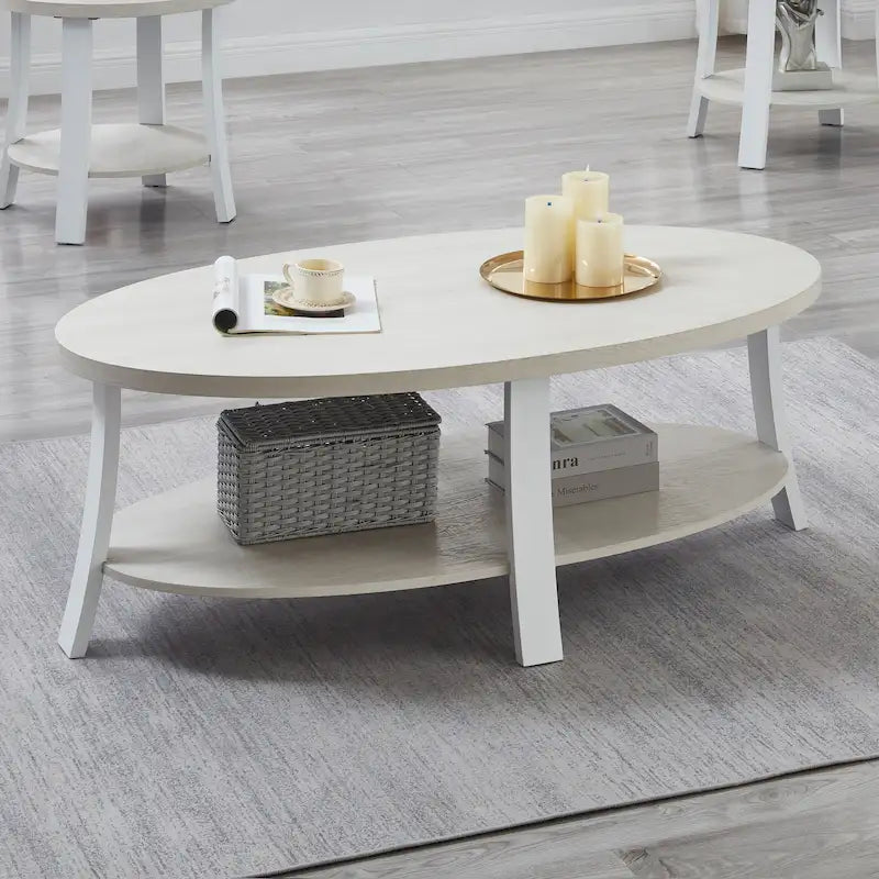 Tavolino da Caffè Rotondo Anze Contemporaneo con Scaffale in Legno di Roundhill Furniture