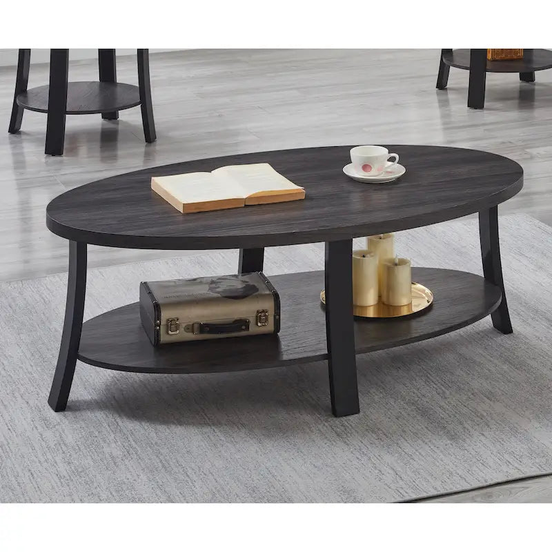 Tavolino da Caffè Rotondo Anze Contemporaneo con Scaffale in Legno di Roundhill Furniture
