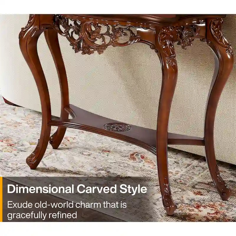 Classic Carving Two-Tier Console Table for Entryway Living Room