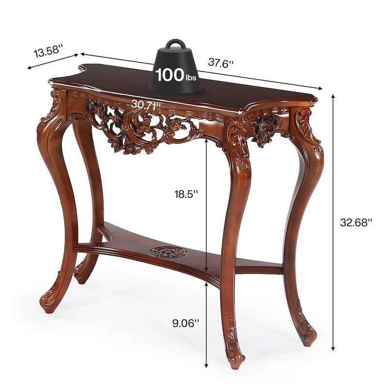 Classic Carving Two-Tier Console Table for Entryway Living Room