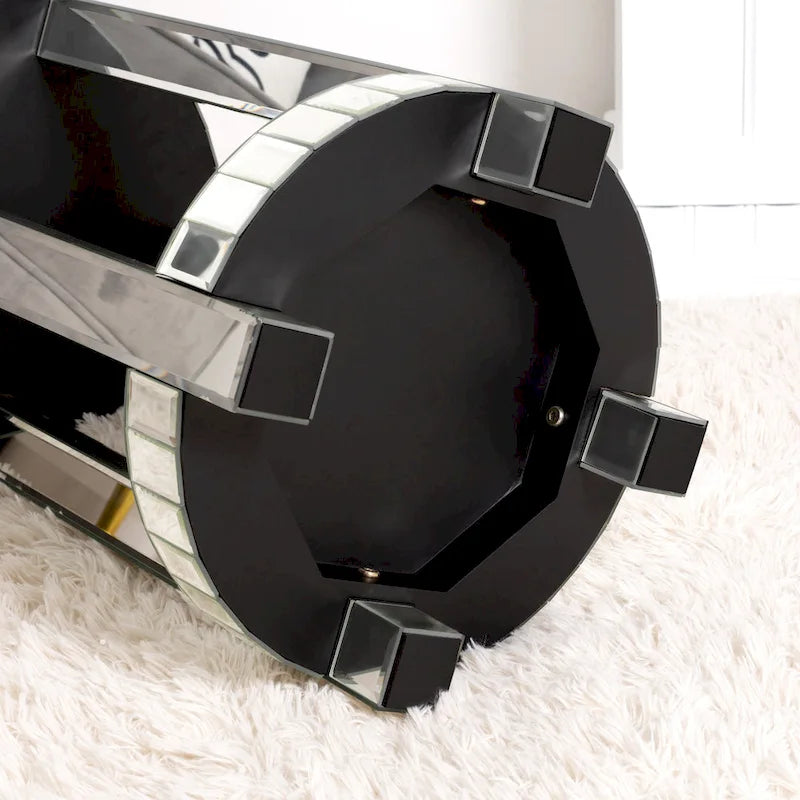 Tavolino rotondo alto con specchio in vetro