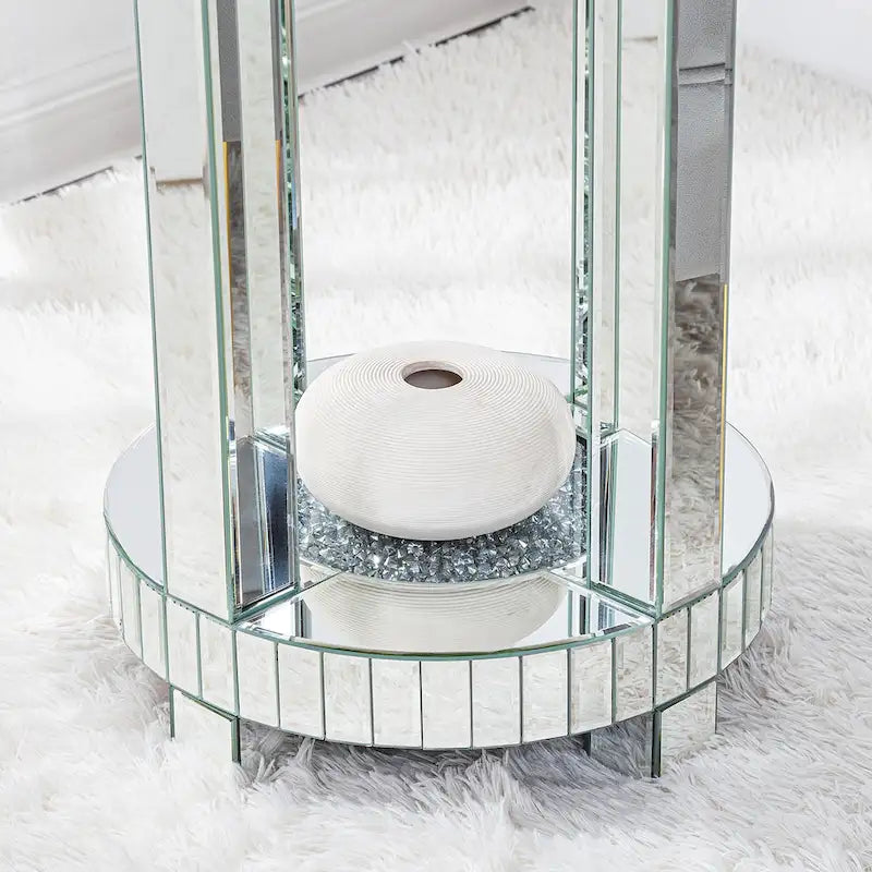 Tavolino rotondo alto con specchio in vetro