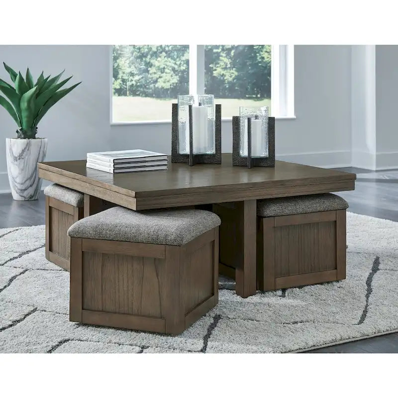 Signature Design by Ashley Tavolino da caffè Boardernest marrone con 4 sgabelli - 40W x 40D x 18H