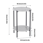 Tavolino rotondo da divano/caffè/terminale a 2 livelli con ripiano in marmo e struttura in metallo nero