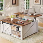 Coffee Table Lift Top Square Center Table Barn Door Storage Shelf