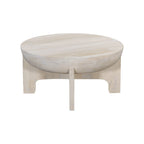Tomas 32 Inch Coffee Table, Mango Wood Drum Top, Classic Washed White