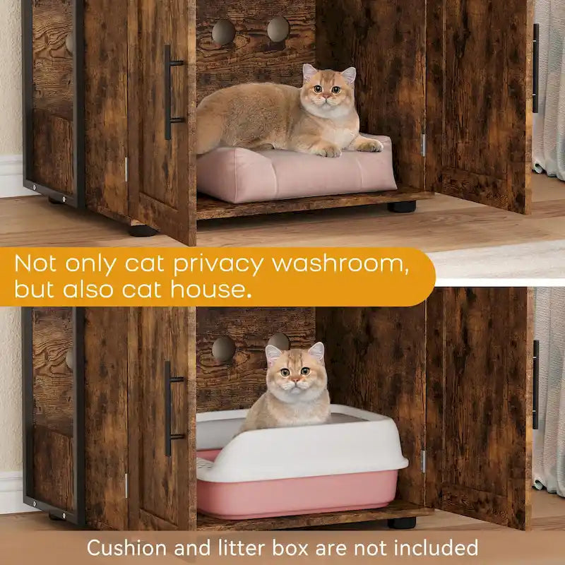 Mobile per Lettiera Gatto 2 in 1 con 3 Ripiani e Sportello