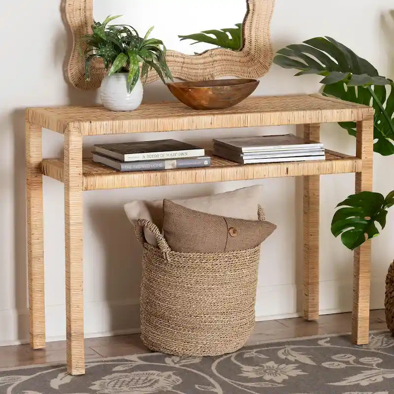 Consolle in rattan e legno di acacia Kalimantan Bohemian Light Honey