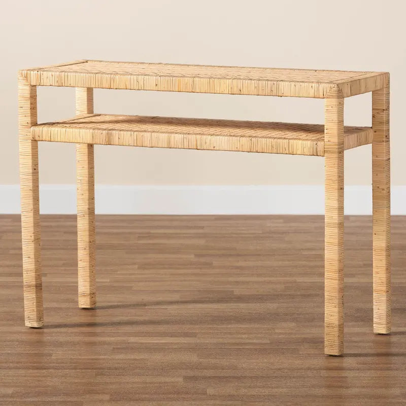 Consolle in rattan e legno di acacia Kalimantan Bohemian Light Honey