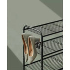 Scarpiera, Organizer per Scarpe a 3 Livelli, Scaffale Porta Scarpe in Metallo con 4 Ganci Laterali, Contiene 18 Paia di Scarpe, Scarpiera Regolabile in Altezza, Nero Inchiostro