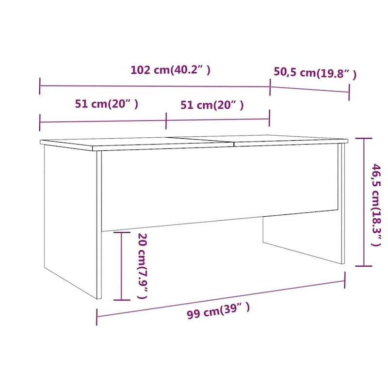 vidaXL Tavolino da caffè con ripiano sollevabile, tavolino da divano in legno multistrato - 102 x 50.5 x 46.5 cm