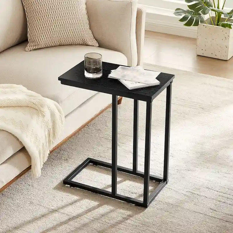 VECELO C-Shaped End Table Small Side Table Sofa Table with Metal Frame C-Shaped Couch Table Nightstand Set of 2
