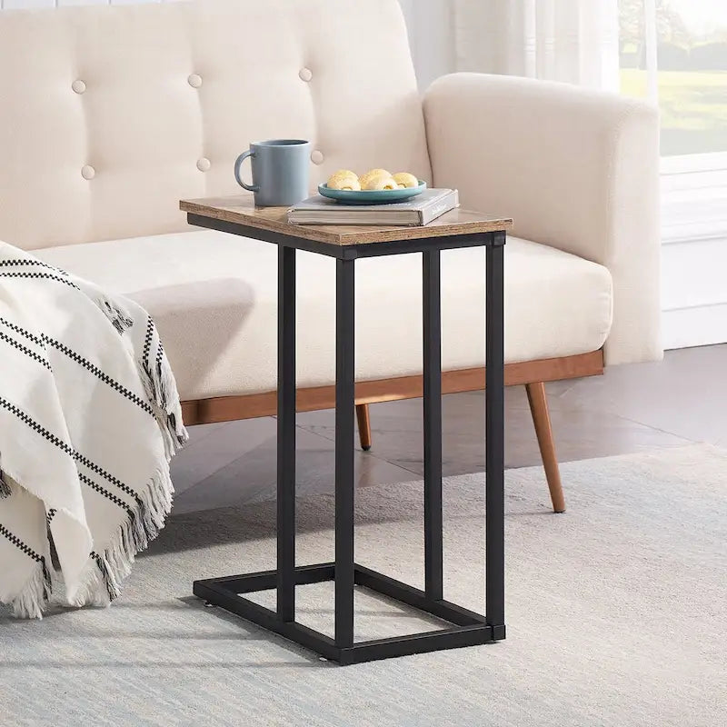 VECELO C-Shaped End Table Small Side Table Sofa Table with Metal Frame C-Shaped Couch Table Nightstand Set of 2