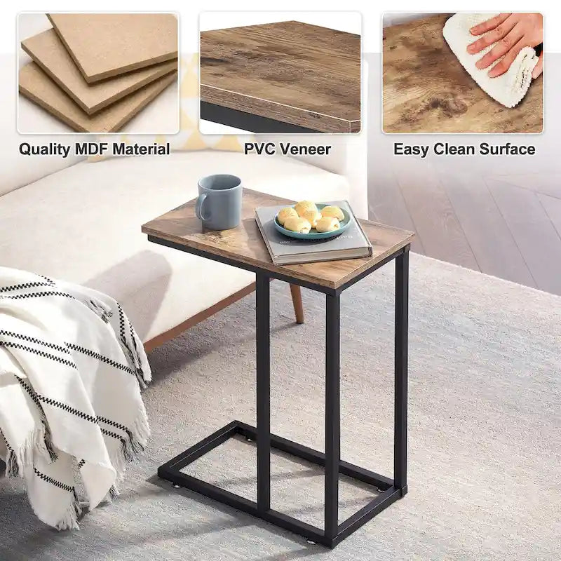 VECELO C-Shaped End Table Small Side Table Sofa Table with Metal Frame C-Shaped Couch Table Nightstand Set of 2