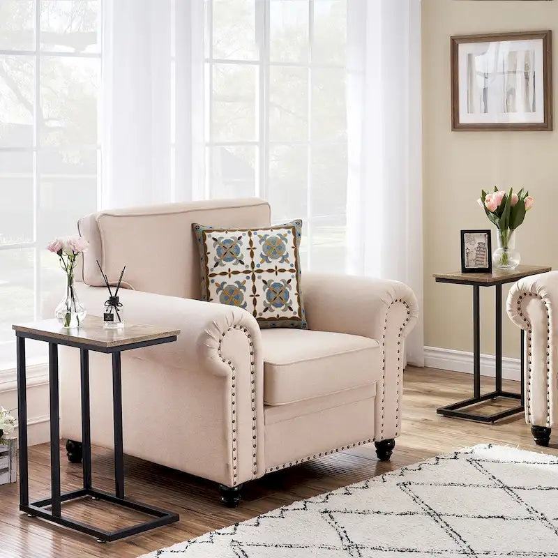 VECELO C-Shaped End Table Small Side Table Sofa Table with Metal Frame C-Shaped Couch Table Nightstand Set of 2