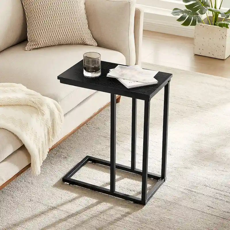 VECELO C-Shaped End Table Small Side Table Sofa Table with Metal Frame C-Shaped Couch Table Nightstand Set of 2