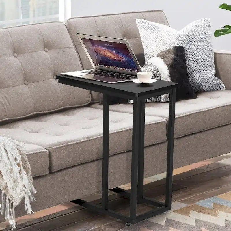 VECELO C-Shaped End Table Small Side Table Sofa Table with Metal Frame C-Shaped Couch Table Nightstand Set of 2