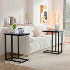 VECELO C-Shaped End Table Small Side Table Sofa Table with Metal Frame C-Shaped Couch Table Nightstand Set of 2