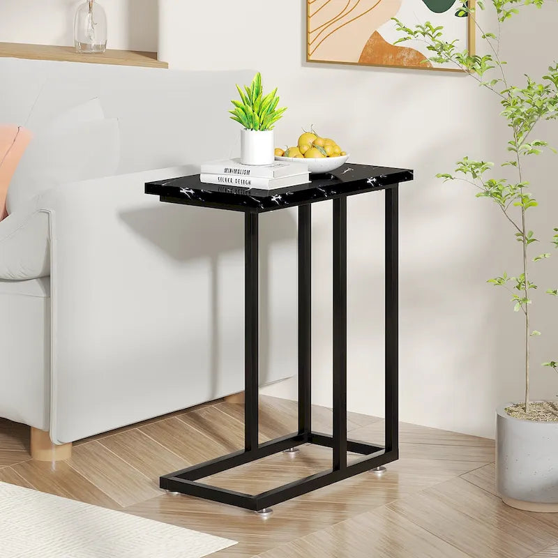 VECELO C-Shaped End Table Small Side Table Sofa Table with Metal Frame C-Shaped Couch Table Nightstand Set of 2
