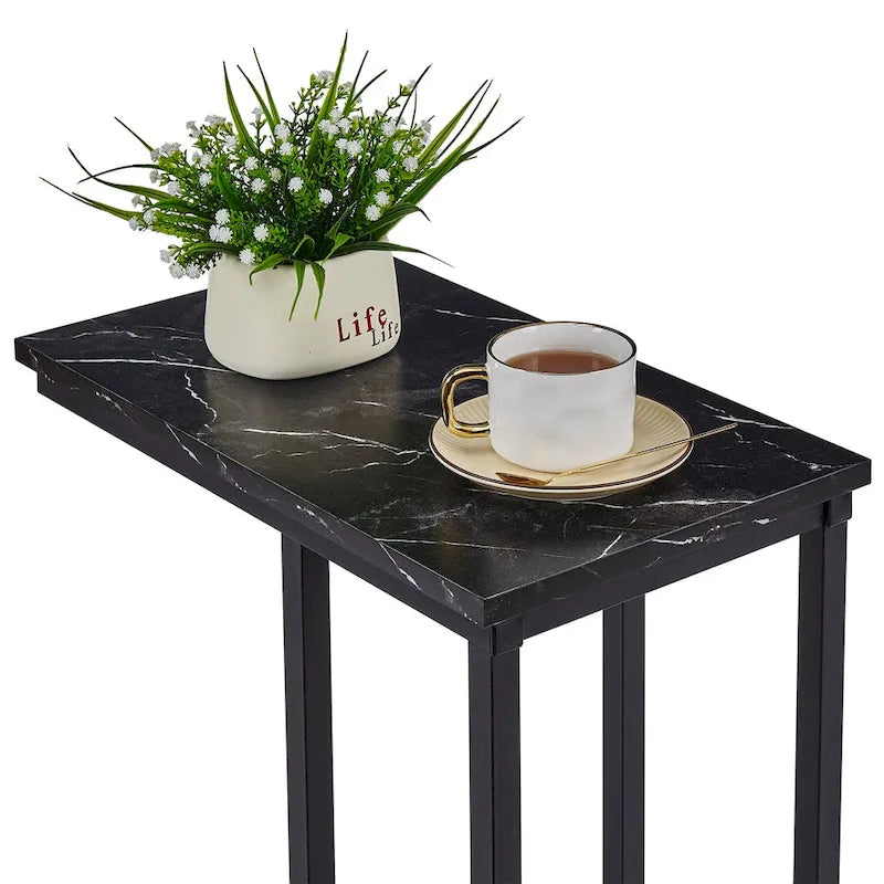 VECELO C-Shaped End Table Small Side Table Sofa Table with Metal Frame C-Shaped Couch Table Nightstand Set of 2