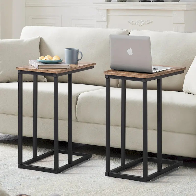 VECELO C-Shaped End Table Small Side Table Sofa Table with Metal Frame C-Shaped Couch Table Nightstand Set of 2