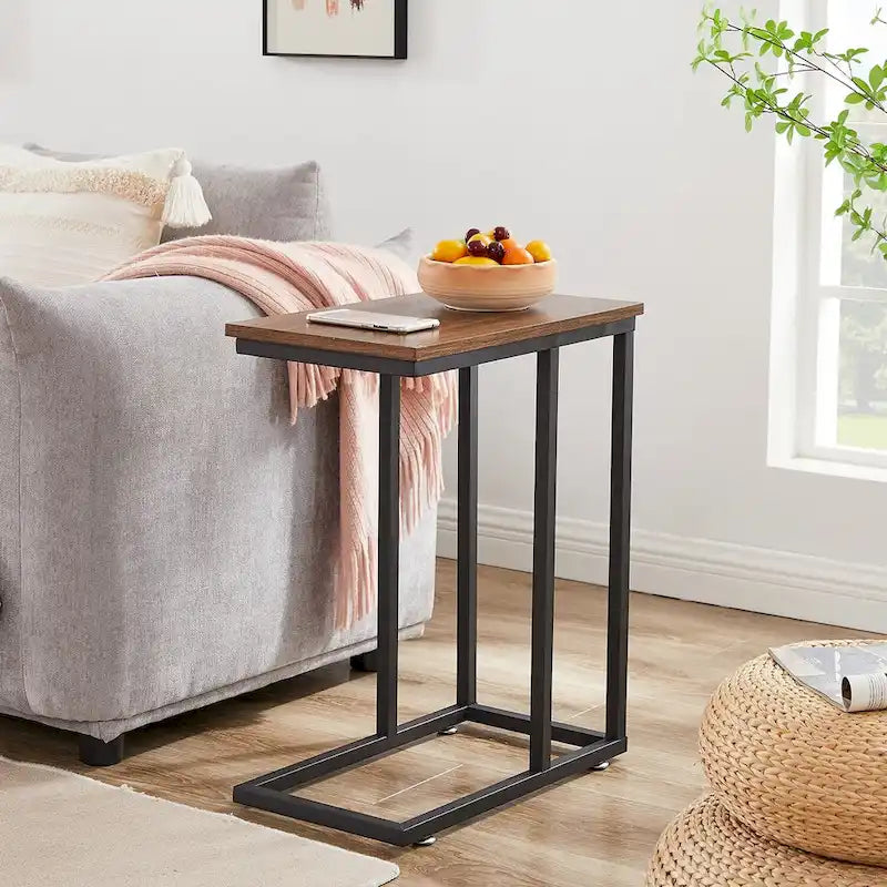 VECELO C-Shaped End Table Small Side Table Sofa Table with Metal Frame C-Shaped Couch Table Nightstand Set of 2