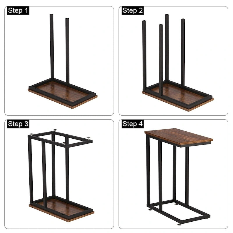 VECELO C-Shaped End Table Small Side Table Sofa Table with Metal Frame C-Shaped Couch Table Nightstand Set of 2