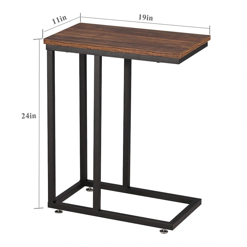 VECELO C-Shaped End Table Small Side Table Sofa Table with Metal Frame C-Shaped Couch Table Nightstand Set of 2