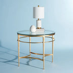 SAFAVIEH Couture Venie Round Antique Gold Glass Side Table - 27 W x 27 D x 23 H - 27Wx27Dx23H