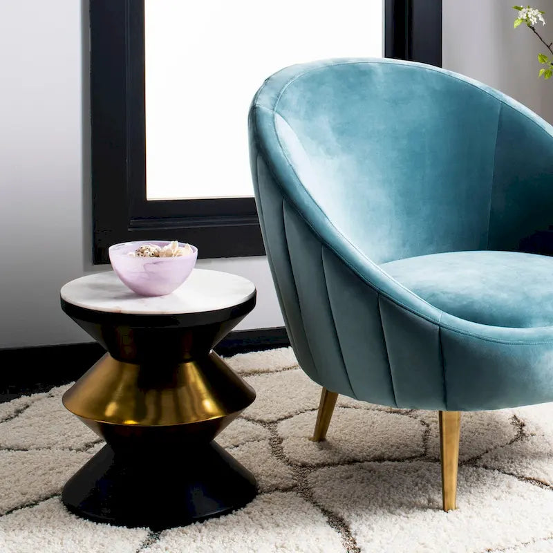 SAFAVIEH Margunde Tavolino Nero/Oro con Piano in Pietra - 14,3 x 14,3 x 16 - 14Lx14Px15A