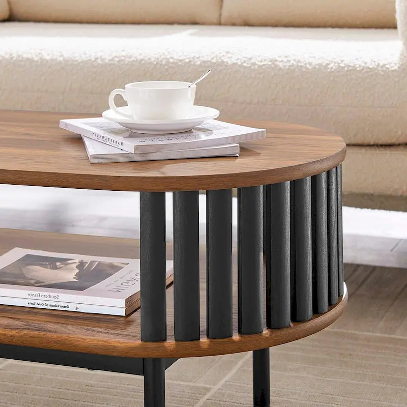 Tavolino da caffè ovale in legno bicolore Collins Modern con ripiano