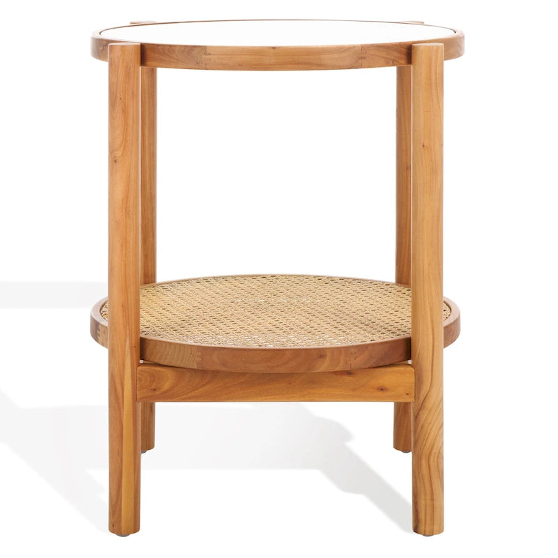 SAFAVIEH Couture Alberdine Tavolino d'Appoggio in Rattan/Vetro - 58,42 cm L x 58,42 cm P x 60,96 cm A - 23L x 23P x 24A