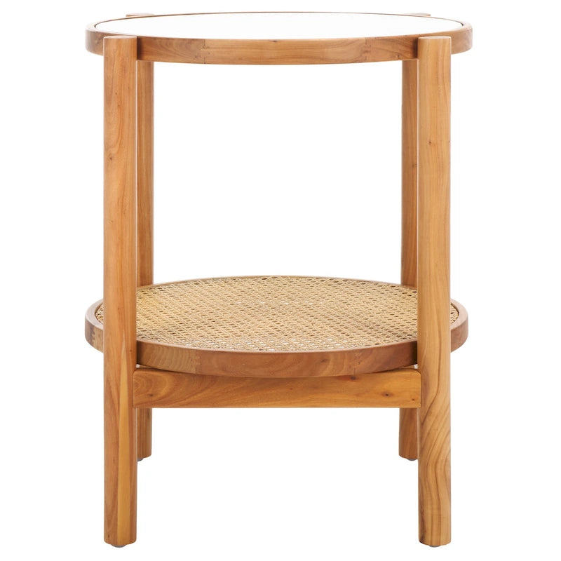 SAFAVIEH Couture Alberdine Tavolino d'Appoggio in Rattan/Vetro - 58,42 cm L x 58,42 cm P x 60,96 cm A - 23L x 23P x 24A