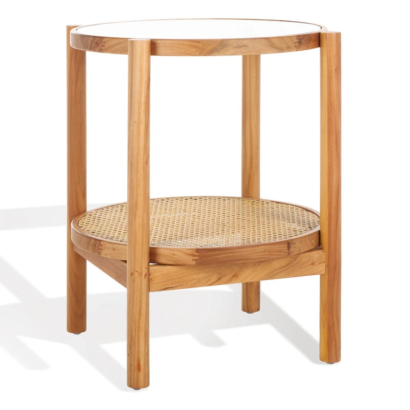 SAFAVIEH Couture Alberdine Tavolino d'Appoggio in Rattan/Vetro - 58,42 cm L x 58,42 cm P x 60,96 cm A - 23L x 23P x 24A