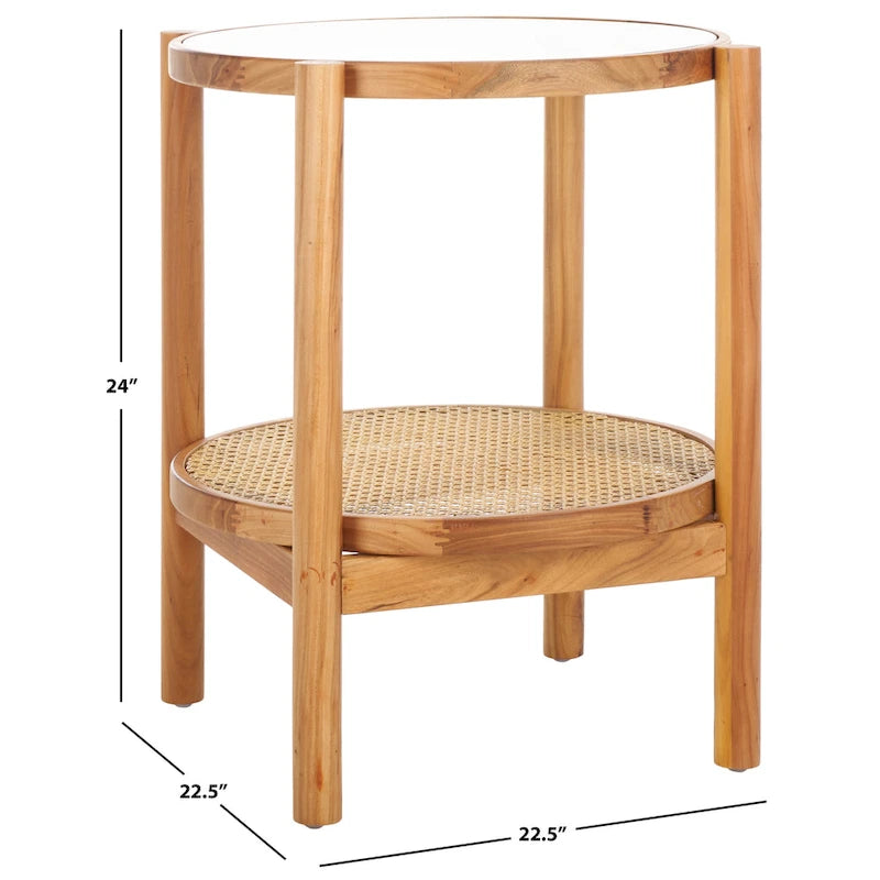 SAFAVIEH Couture Alberdine Tavolino d'Appoggio in Rattan/Vetro - 58,42 cm L x 58,42 cm P x 60,96 cm A - 23L x 23P x 24A