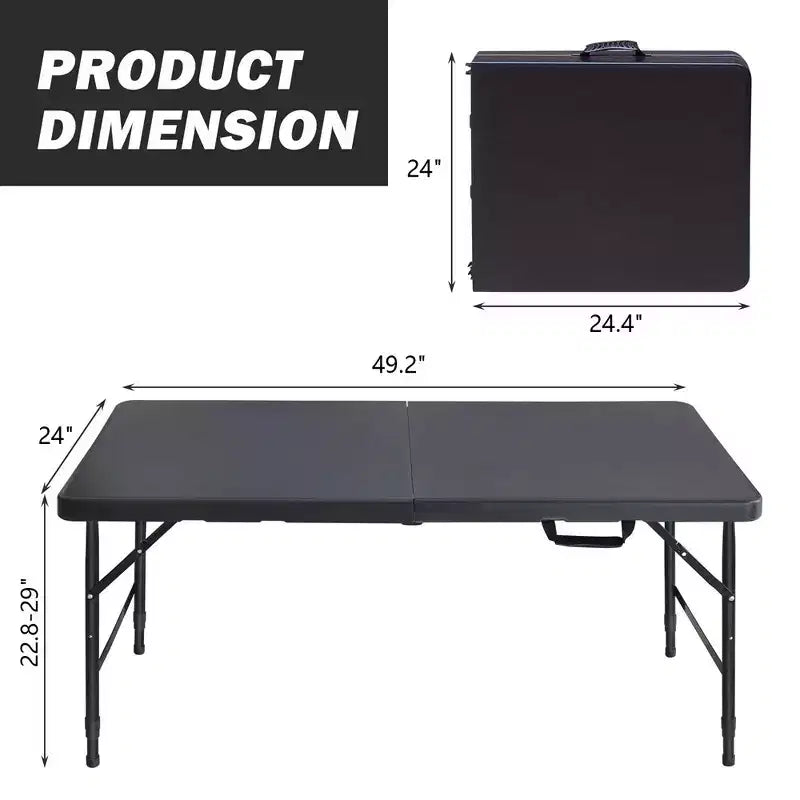 Tavolo Pieghevole Portatile da 120 cm per Interni ed Esterni Peso Massimo 135 kg Tavolo Pieghevole per Campeggio Nero