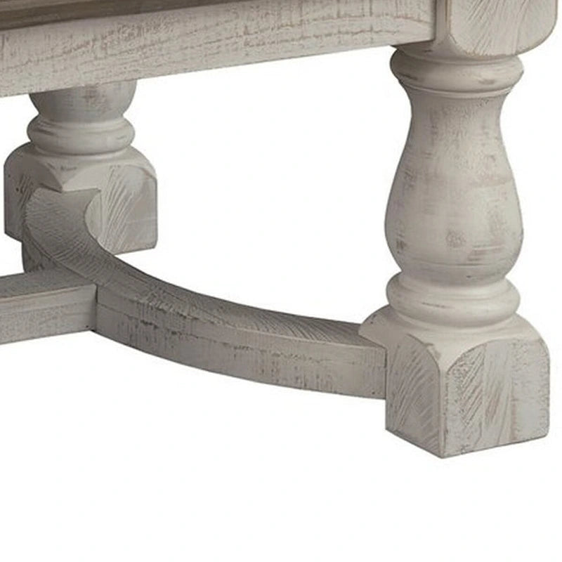 Rectangular Wooden Cocktail Table with Trestle Base,Brown and Antique White