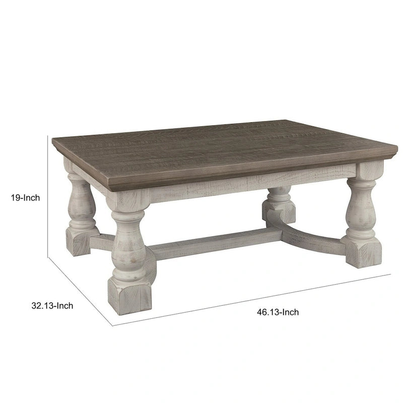 Rectangular Wooden Cocktail Table with Trestle Base,Brown and Antique White