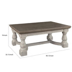 Rectangular Wooden Cocktail Table with Trestle Base,Brown and Antique White