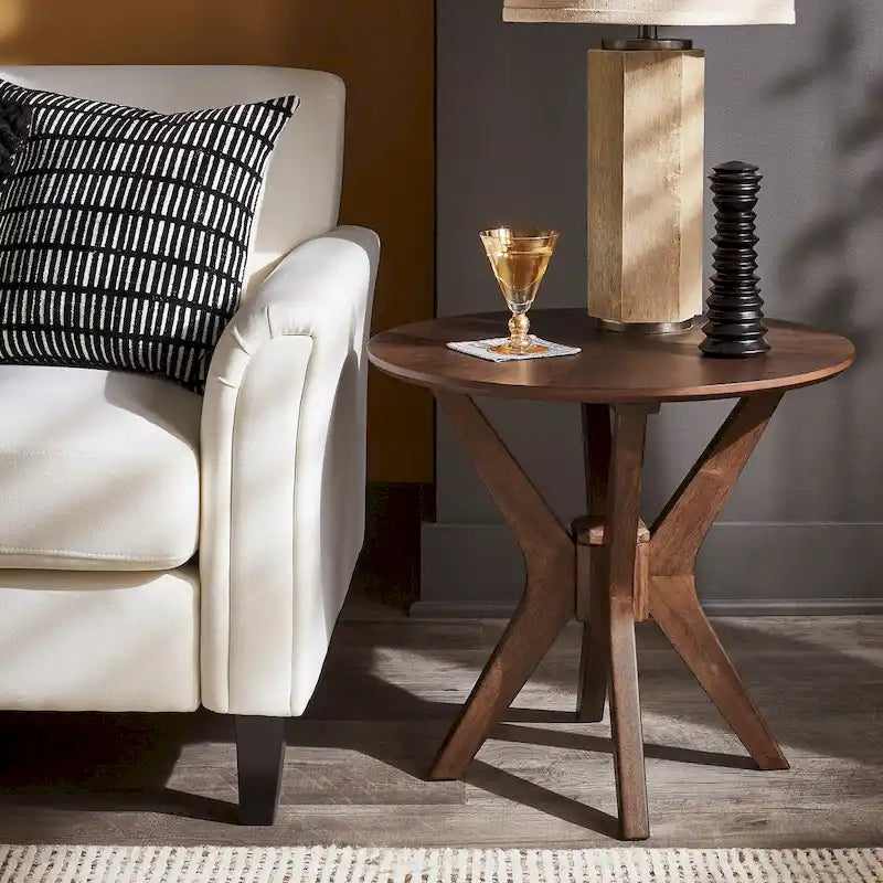 Rondo Mid-Century Walnut Finish Round End Table by iNSPIRE Q Modern