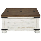 Farmhouse Two Tone Cocktail Table with Lift Top Storage, Brown and White