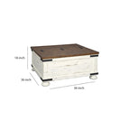 Farmhouse Two Tone Cocktail Table with Lift Top Storage, Brown and White