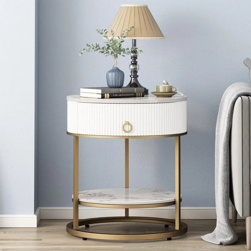 Round Side Table with Drawer - 19.69D x 19.69W x 21.85H