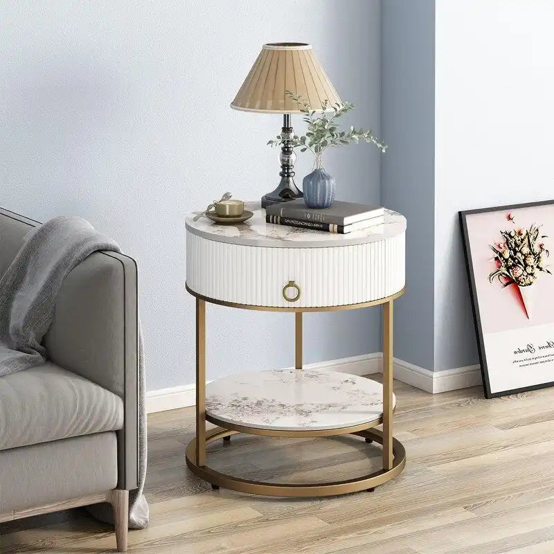 Round Side Table with Drawer - 19.69D x 19.69W x 21.85H