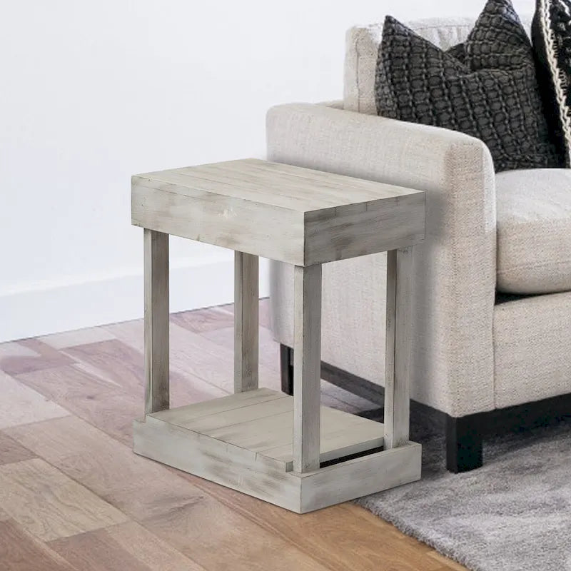 Tavolino/Tavolo d'Appoggio per Divano in Legno Massello Stile Rustico - 11 L x 26 A