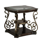 Traditional Tempered Glass Top Table Set with Coffee Table, Console Table, End Table, and Retro Metal Legs