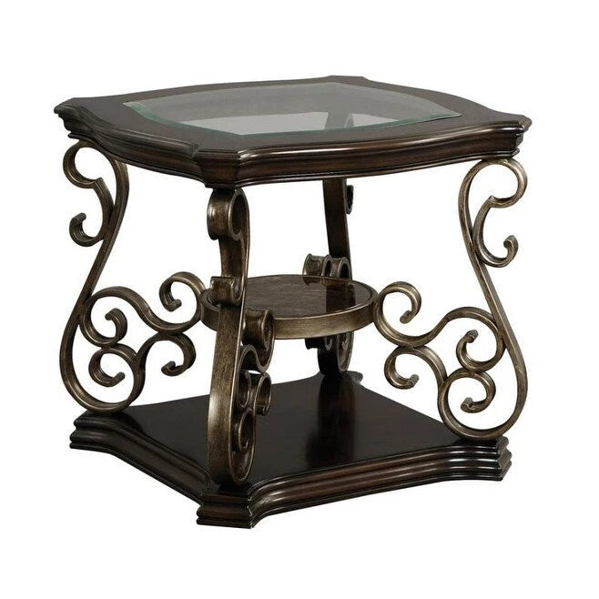 Traditional Tempered Glass Top Table Set with Coffee Table, Console Table, End Table, and Retro Metal Legs