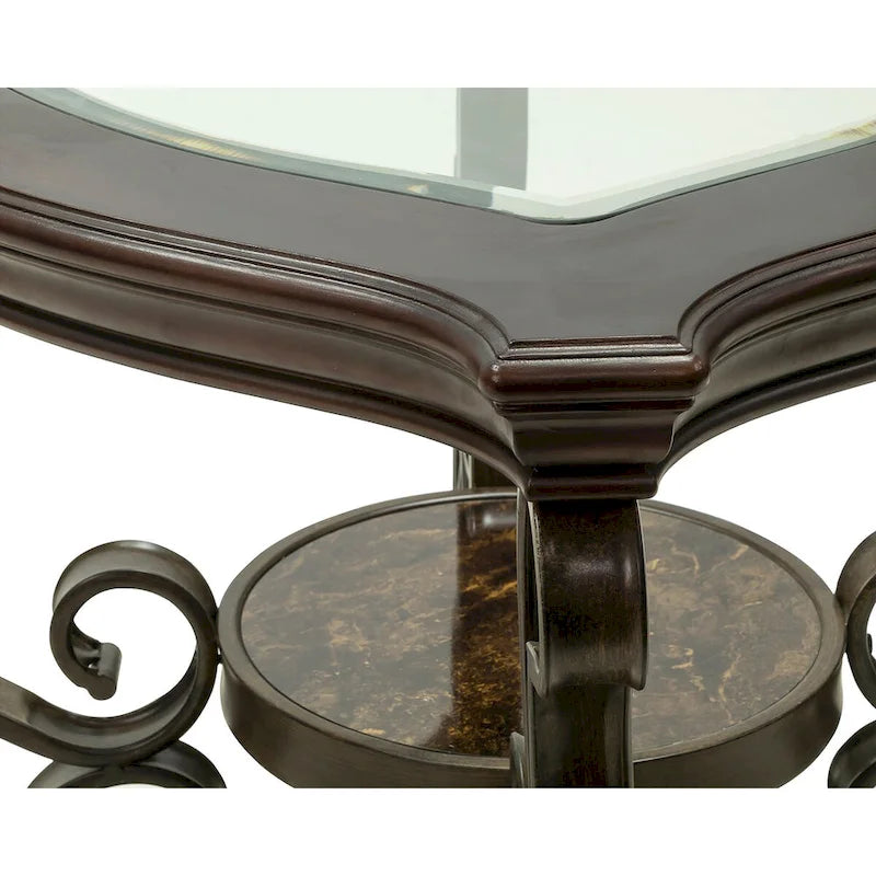 Traditional Tempered Glass Top Table Set with Coffee Table, Console Table, End Table, and Retro Metal Legs
