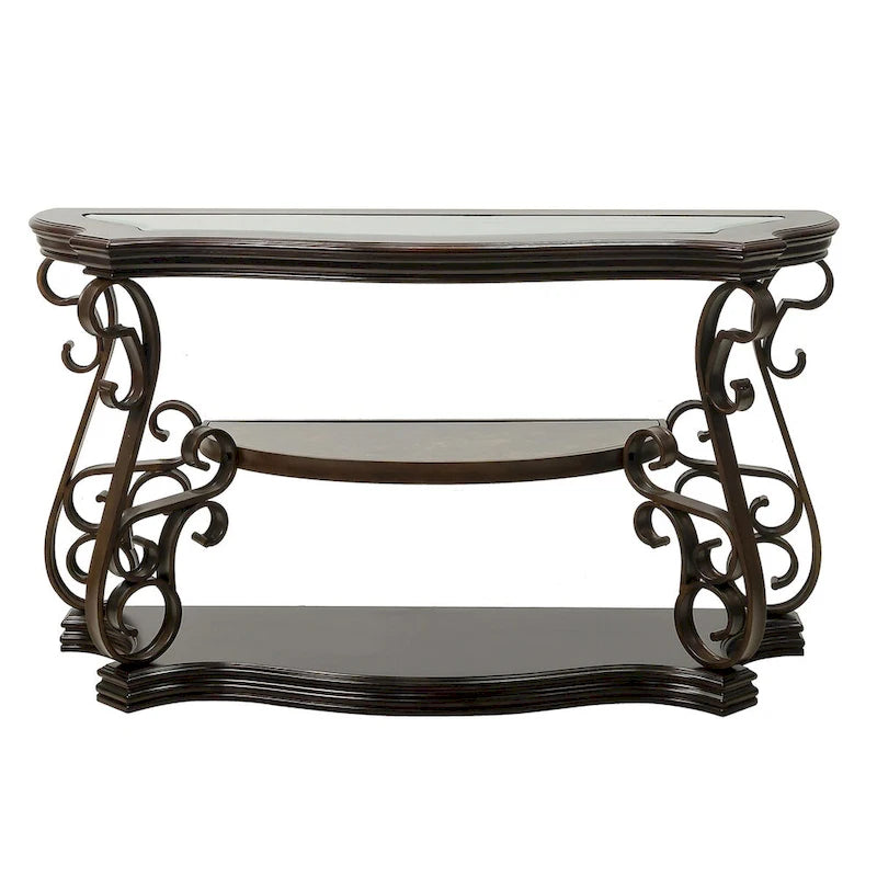 Traditional Tempered Glass Top Table Set with Coffee Table, Console Table, End Table, and Retro Metal Legs